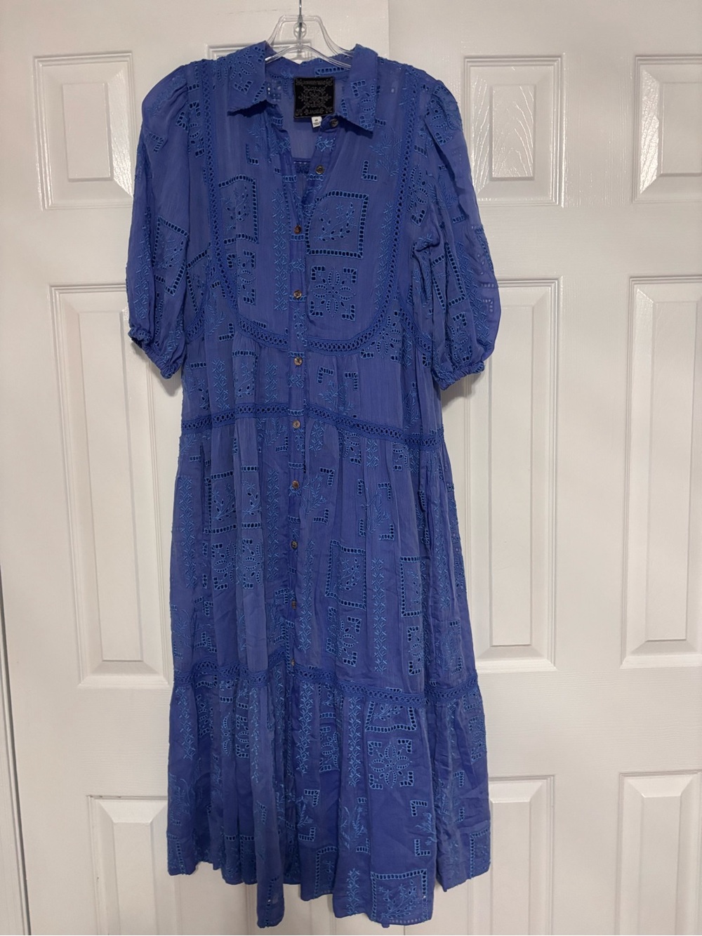 Johnny Was Eyelet Button-Front Midi Dress Womens xs
